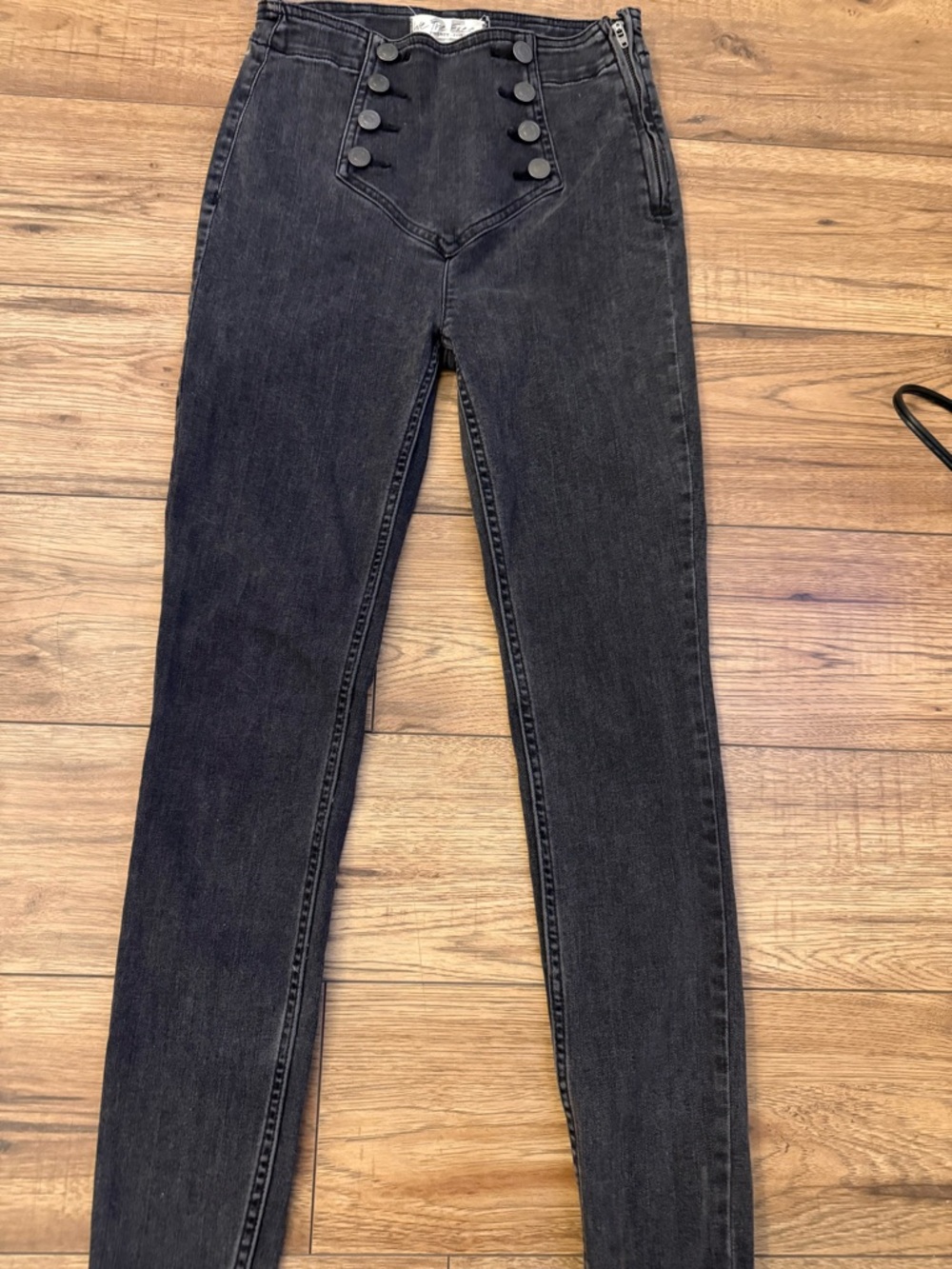 Free People We The Free High-Rise Dark Gray Button-Front Slim Jeans